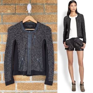 Rag & Bone Black and Silver Paula Knit Leather
Trim Jacket XXS